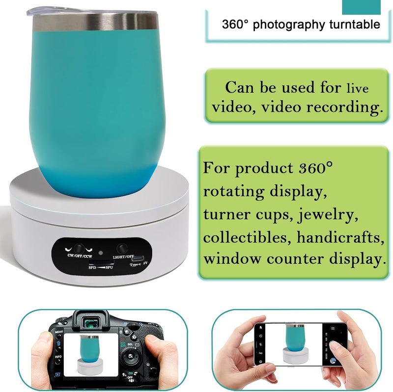 YVV Rotating Display Stand, Spinning Display Stand with Colored Lights, Lighted LED Base for Glass Art , Electric & Battery-Operated Platform 4.72in, Adjustable Speed Electric Turntable White - Image 4